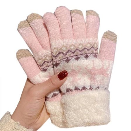 Efterårs- og vinterkashmir Dobbelthjort Plus Fløjl Tykke Varme Handsker Tegneserie Strikkede Touchscreen-handsker