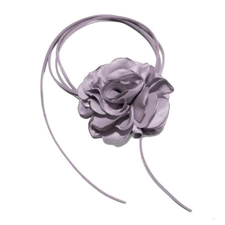 Stor roseblomst kragebeinskjede enkel justerbar stoffkjede kvinner choker Gray