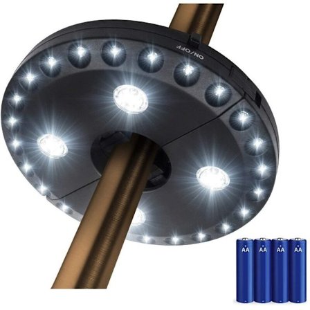 Parasol Lights Patio Umbrella Light 3 Brightness Mode 28 LED Lights at 220 Lux- Carry 4 x AA Battery Operated, Umbrella Stick Light for Patio Umbrel