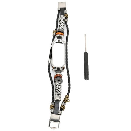 Retro Läder Armband för Xiaomi Mi Band 5/6 NFC Mode DIY Uppgradering Armband Svart Silver