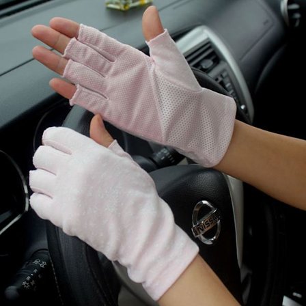 Dame Halvfinger Pink Bomulds Handsker Sommer Kørehandsker Skridsikre Cykelhandsker Åndbare Korte Handsker Tynde UV Beskyttelseshandsker Tynde 