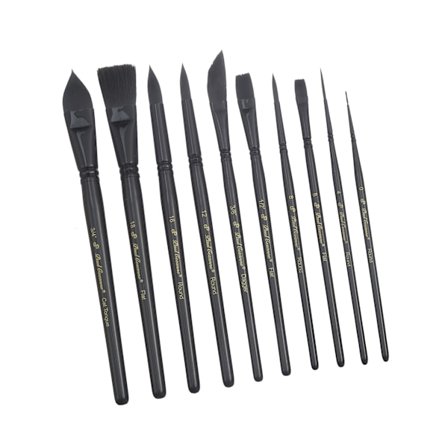 10 stk. Naturlig Akvarellpenselsett Profesjonelt for Akvarell Akrylblekk Gouache Tempera svart