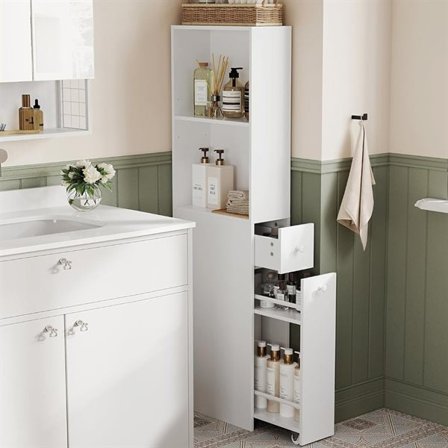 Badeværelsesskab med skuffer og justerbar hylde - Hvid