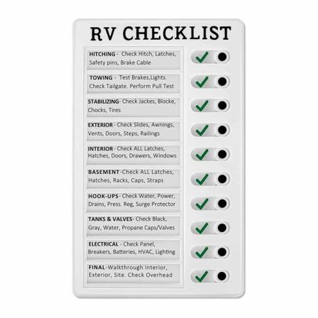 Bærbar gjenbrukbar daglig sjekkliste med skyvebryter for kontroll RV CHECKLIST