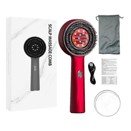 Shiatsu Elektrisk Hodebunnsmassasjekam - Rødlysbehandling for Hårvekst, Anti-Hårtap Massasjebørste med Oljeapplikator