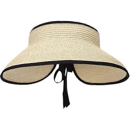 Store Strand Solhatte i Halm til Kvinder, Foldbar Hat med Bred Skygge til Damer, Visir Kasket Spandhat med Roset
