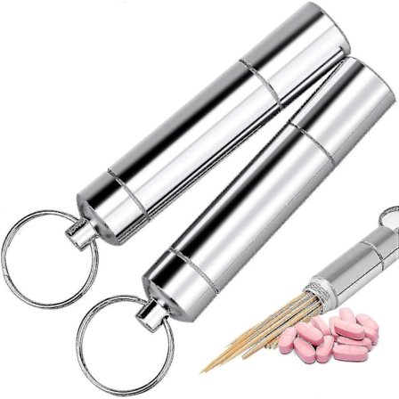 Bärbar Metall Tandpetare Hållare Bärbar Mini Tandpetare Hållare Vattentät Metall Tandpetare Nyckelring Tandpetare Hållare För Utomhus Camping Resor
