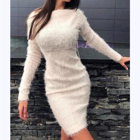 Damklänning Bodycon Fuskpäls Långärmad Plysch Slim Fit Varm
