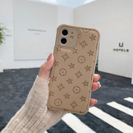 Deksel til iPhone15pro beige trendy merkevare gammel blomst klistremerke skinn myk