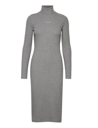 Micro Branding Roll Neck Dress Grey Calvin Klein Jeans