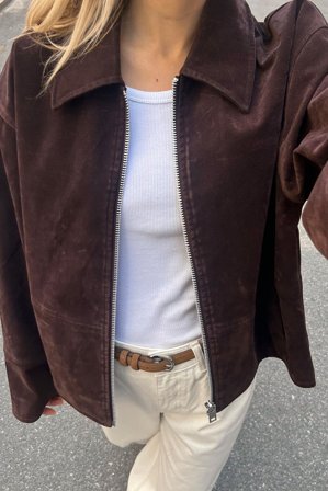 NA-KD Veste zippée en imitation daim - Vestes en similicuir - Marron - EU 40