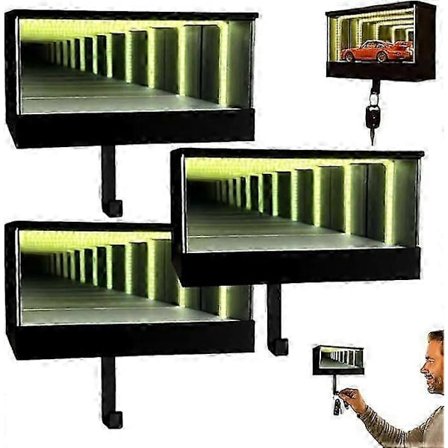 Infinity Garage Nøglering, Vægmonteret Infinity Spejl LED Lampe Display Case Nøgleholder, Julegaver til Bilentusiaster & Samlere