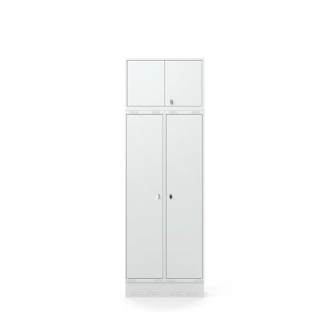 Clothes locker FORCE, 2 modules, upper cupboard, skirting base, 2440x800x550 mm, grey