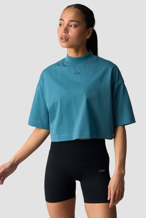 ICANIWILL - Everyday Cropped Mock Neck T-shirt Light Faded Teal - Damen - ICIW