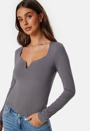 BUBBLEROOM-Square V-neck Long Sleeve Top-S