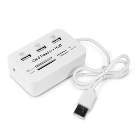 Multifunksjonell minnekortleser + 3 USB-porter Hub Splitter Combo