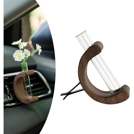 Bil Vase Ventilationsklemme, Blomster Bil Vase Klemme Træ Bil Vase Glasrør Bil Ventilationsdekoration Interiørtilbehør Dekoration
