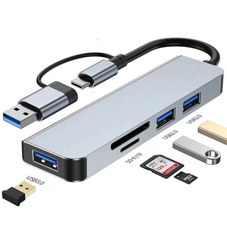 5-i-1 USB 3.0 Type-C Hub med SD TF-kortlæser Multiport Adapter Dock til bærbar computer og stationær computer