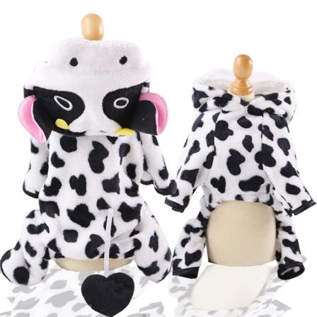 Kjæledyrsklær Coral Fleece Katt Høst og vinter Ku Transformasjon Middels stor hund white cow xl