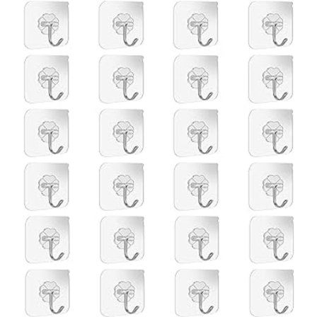 24-pack självhäftande kraftiga vägg- och takkrokar för badrum och kök, 10 kg (max), med krokar i rostfritt stål, spikfria, badhanddukskrok