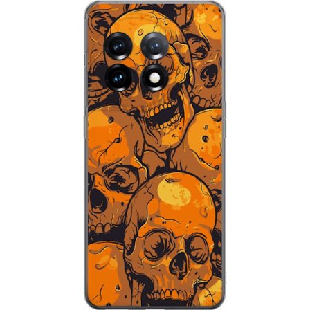 Kompatibelt Mobildeksel til OnePlus OnePlus 11R Oransje dødningehode mønster i rå illustrasjonsstil med gjentatte hodeskaller kraftig kontrast og m