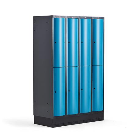 Kleiderspind CURVE mit Sockel, 4 Module/2 Türen, 1890 x 1200 x 550 mm, blau
