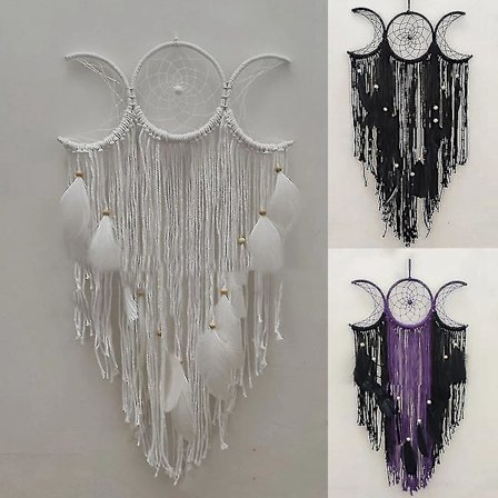 Triple Moon Goddess Macrame Vægophæng Boho Halvmåne Stor Drømmefanger Dekoration Hjem Soveværelse Chic