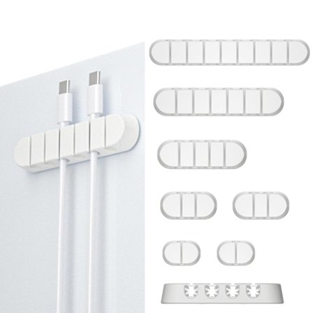 [7 Dele] Kabelholder, Selvklæbende Kabelorganisator, til Stationær PC, USB Opladningskabel, Hjemmekontor - Hvid
