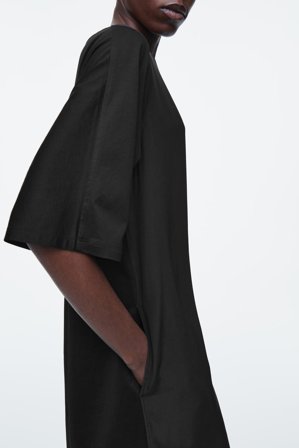 COS Women's Abito T-Shirt Midi In Seta Con Pannelli in Nero