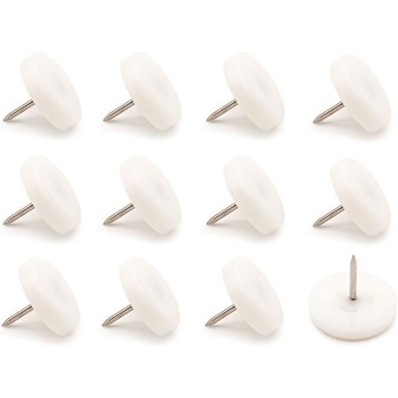 Muovisten huonekalujen liukuvat jalkaosat pyöreällä naula, 12 kpl valkoisena, 15 mm