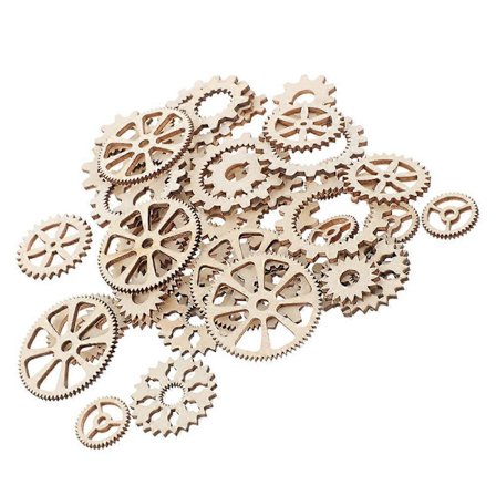 Trehjul for håndverk, tannhjul i tre, familieaktivitet, beige trehåndverk, 100 stk. [HK]