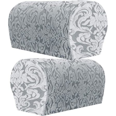 Jacquard Stretch Armlænsbeskytter, 1 Par Lænestolsbetræk med Drejestifter til Arme, Blødt Polyester Armbeskyttelse Møbelbeskytter, Lysegrå