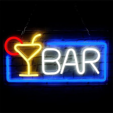Neon LED Deko, BAR Lysskilt (Blå og Hvid), 42×22×2CM Neon Lysskilt Bar LED Skilt med USB Stik til Bar, Ingen kædeforsendelse Husbar, Klub, Pub, Stor