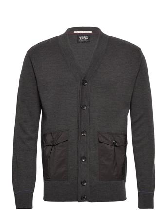 Flap Pockets Merino Wool-Blend Cardigan Stickad Tröja Cardigan Grå Scotch & Soda