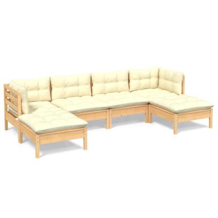 Vidaxl Loungegrupp Med Gräddvita Dynor 6 Delar Massiv Furu Creme