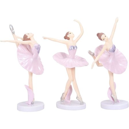 3 stk. ballettfigurer i plast, borddekorasjon, dansende jente, håndverk, rosa