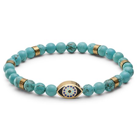 Evil Eye | Bracelet en perles de turquoise avec pendentifs dorés pour hommes - Bracelets de perles