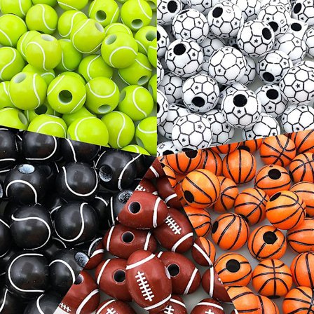 100 stk. Sport Ball Perler Basketball, Tennis, Volleyball, Softball, Fotball Perler
