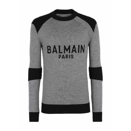 Balmain, Round-neck Knitwear Szary, Mężczyzna, Rozmiar: XL