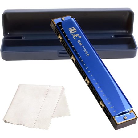 Blå - 24 hullers tremolo harmonika polyfoni diatonisk C-nøgle 24 huller profession harmonika begyndere børn aldults tremolo harmonika