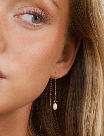 Timi of Sweden Lucia - Pearl Chain Earrings Stainless Steel - Gold - ONE SIZE