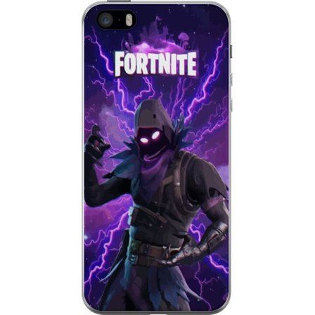 Apple iPhone SE (2016) Genomskinligt Skal Karaktär i mörk lila energistorm med glödande ögon, intensiva blixtar och futuristisk atmosfär som för