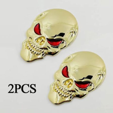 2x 3D Stor gyllene metallskalle Skelett Evil Bone Car Emblem B