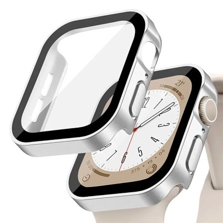 Glas+skal för Apple Watch serie 9 8 7 6 5 4 se 44mm 40m 41mm 45mm Rak Kant Skärmskydd Apple Watch tillbehör