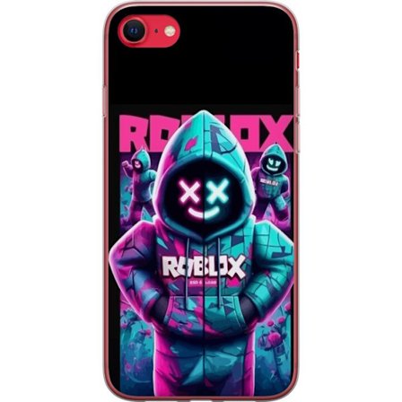 Apple iPhone SE (2020) Genomskinligt Skal Roblox neonmask-hoodie med futuristisk maskerad figur i starka neonfärger som skapar ett mystiskt coolt och