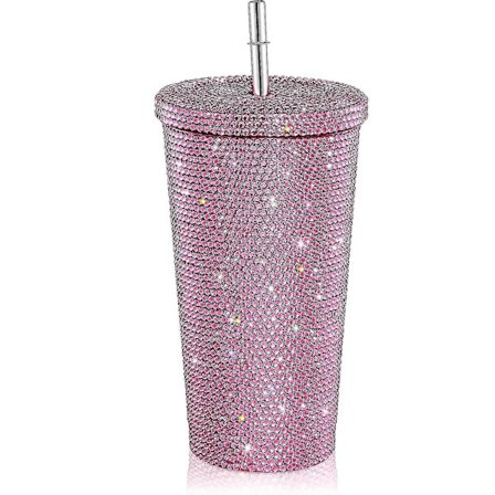 Bling Diamant Tumbler Glitter Vannflaske Med Lokk Rosa Pink