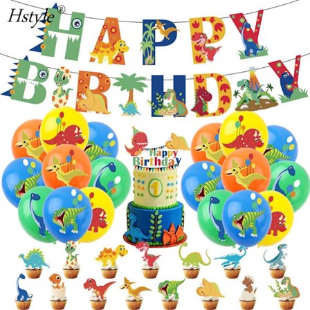 Dinosaur Tema Gutt Barn Bursdagsfest Dekorationssett Dinosaur Bursdag Banner Ballong Kake Gavepakke Sett