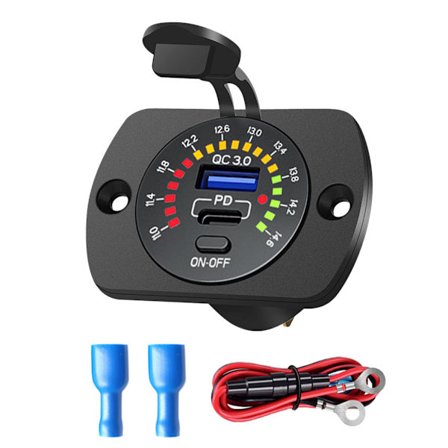 12V Dobbelt USB Udtag Panel, USB C Biloplader Stik 12V/24V med Kontakt Hurtig Opladning 3.0 USB Biloplader Stik