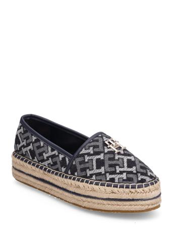 Th Monogram Denim Espadrille Matalat Sandaalit Espadrillot Musta Tommy Hilfiger