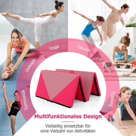 Foldbar blød gulvmåtte Bærbar Gymnastikmåtte Yogamåtte 240 x 117 x 5 cm Pink